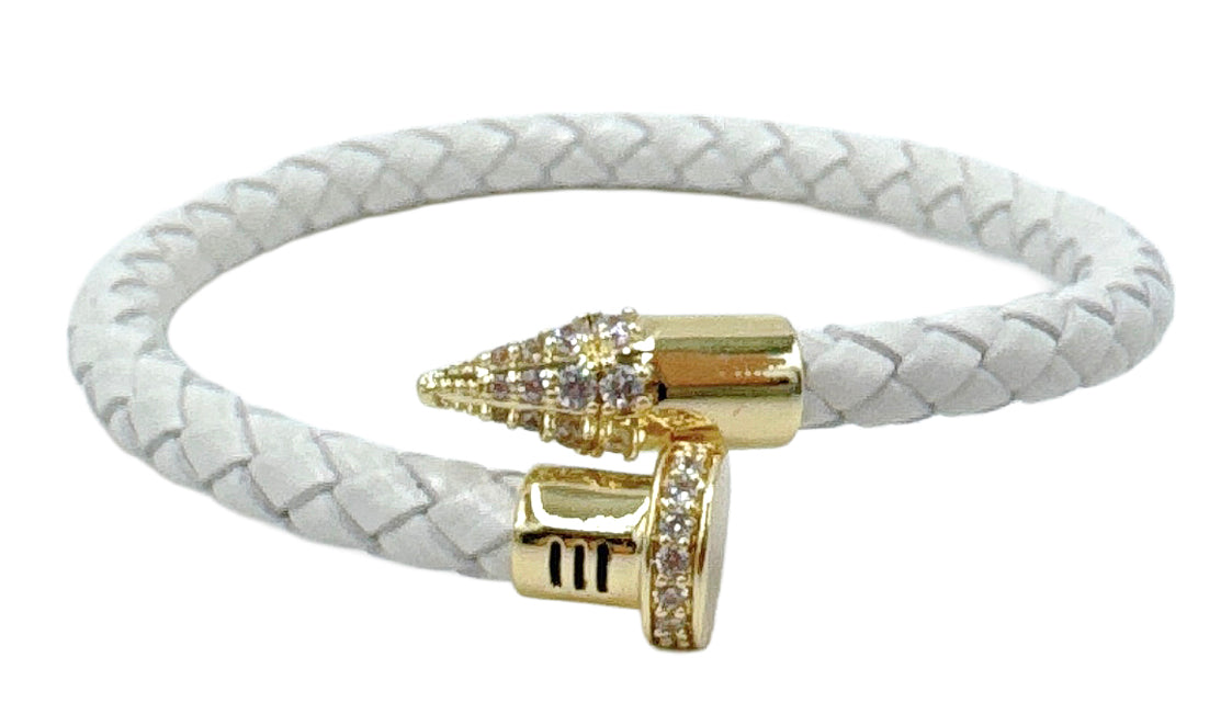 14K Gold Dipped Bullet Tip Leather Bracelet