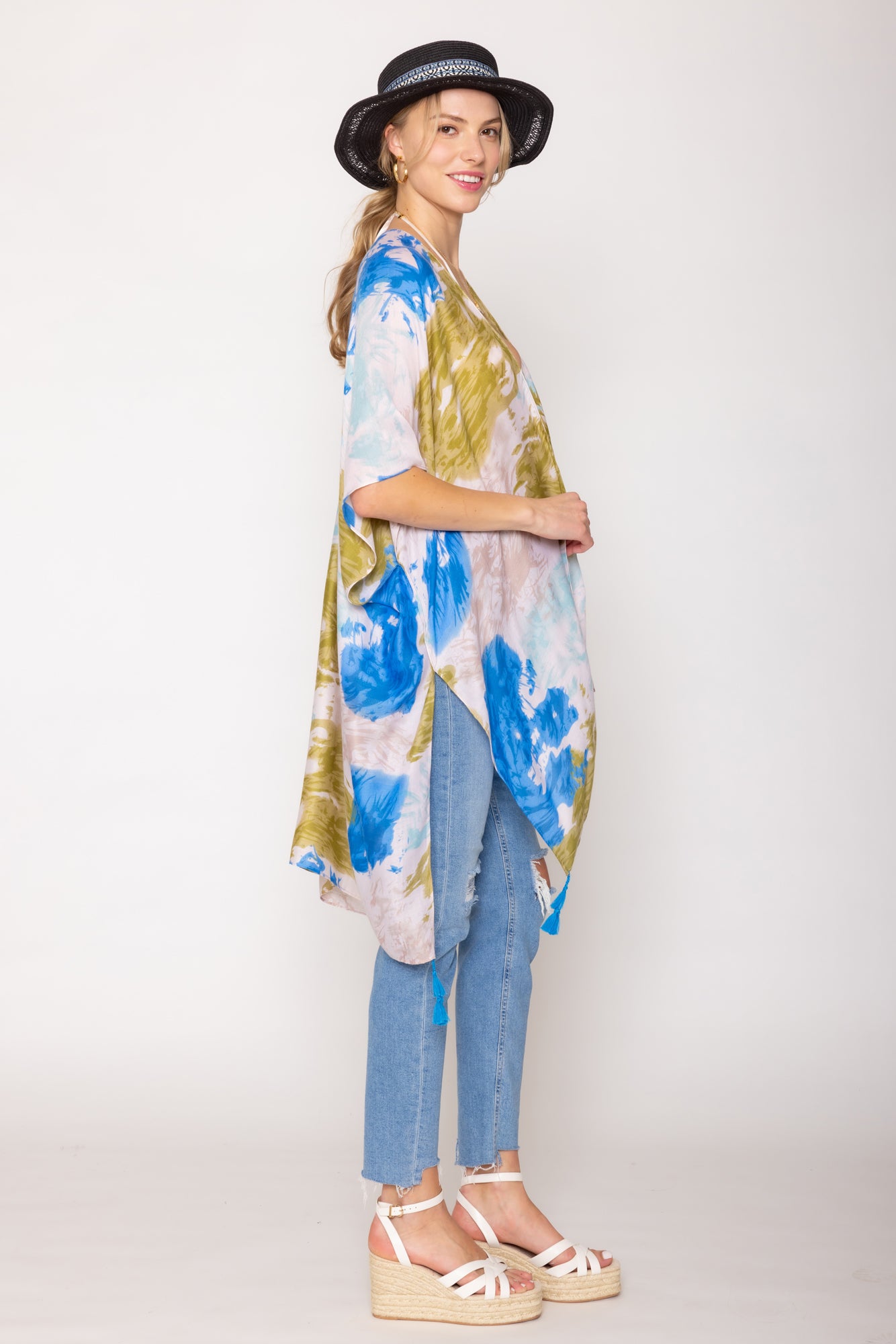 Watercolor Floral Print Kimono