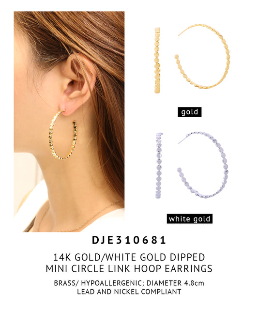 14K Gold Dipped Mini Circle Link Hoop Earrings