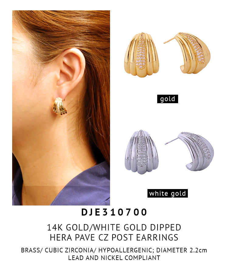 14K Gold Dipped Hera Pave CZ Post Earrings