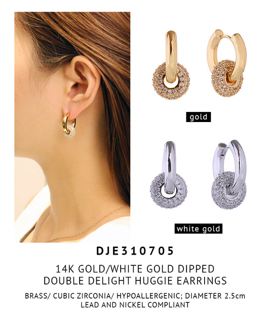 14K Gold Dipped Double Delight CZ Post Earrings