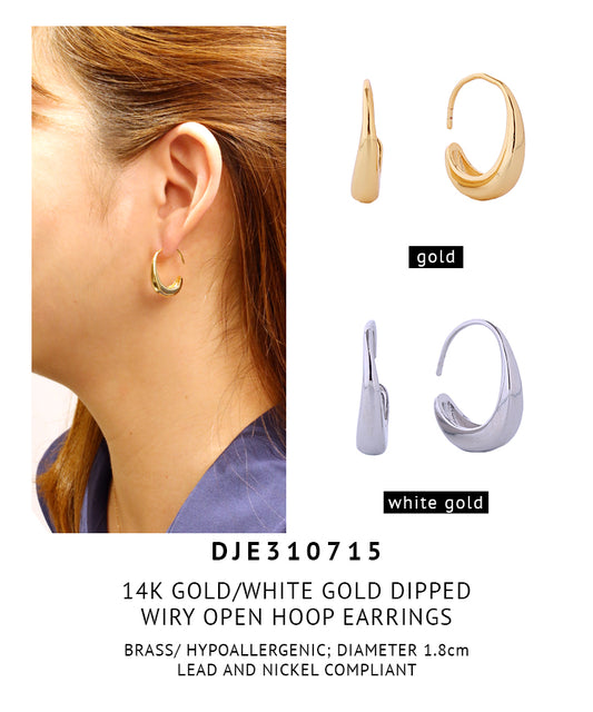 14K Gold Dipped Wiry Open Hoop Earrings