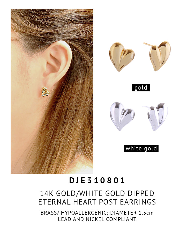 14K Gold Dipped Eternal Heart Post Earrings