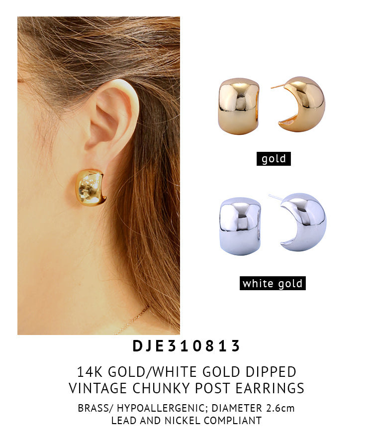 14K Gold Dipped Vintage Chunky Post Earrings