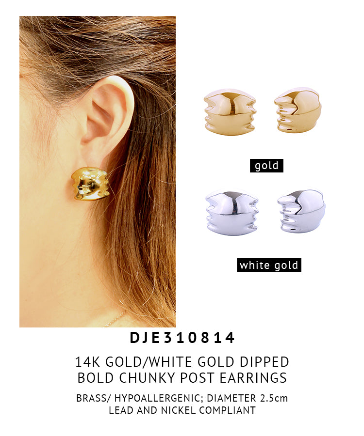 14K Gold Dipped Bold Chunky Post Earrings