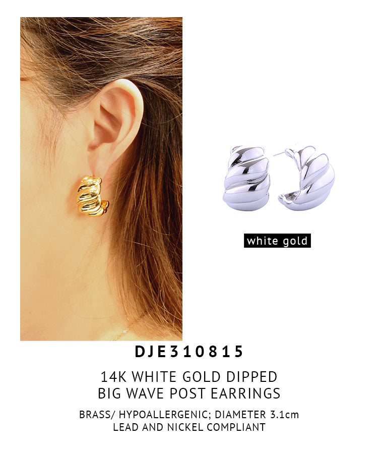 14K Gold Dipped Big Wave Post Earrings