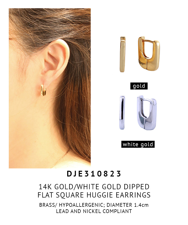 14K Gold Dipped Flat Square Huggie Earrings