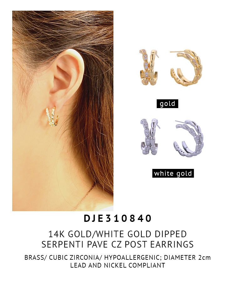 14K Gold Dipped Serpenti Pave CZ Post Earrings