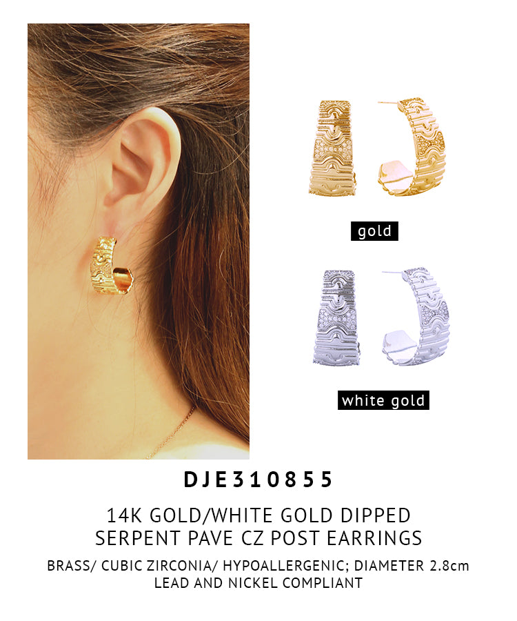 14K Gold Dipped Serpent Pave CZ Post Earrings