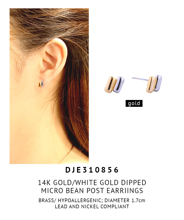 14K Gold Dipped Micro Bean Post Earrings