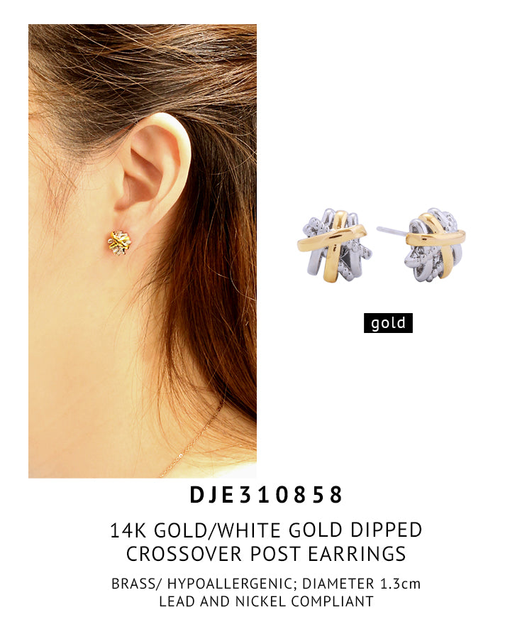 14K Gold Dipped Crossover Post Earrings