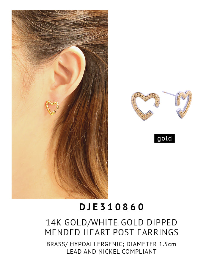 14K Gold Dipped Mended Heart Post Earrings