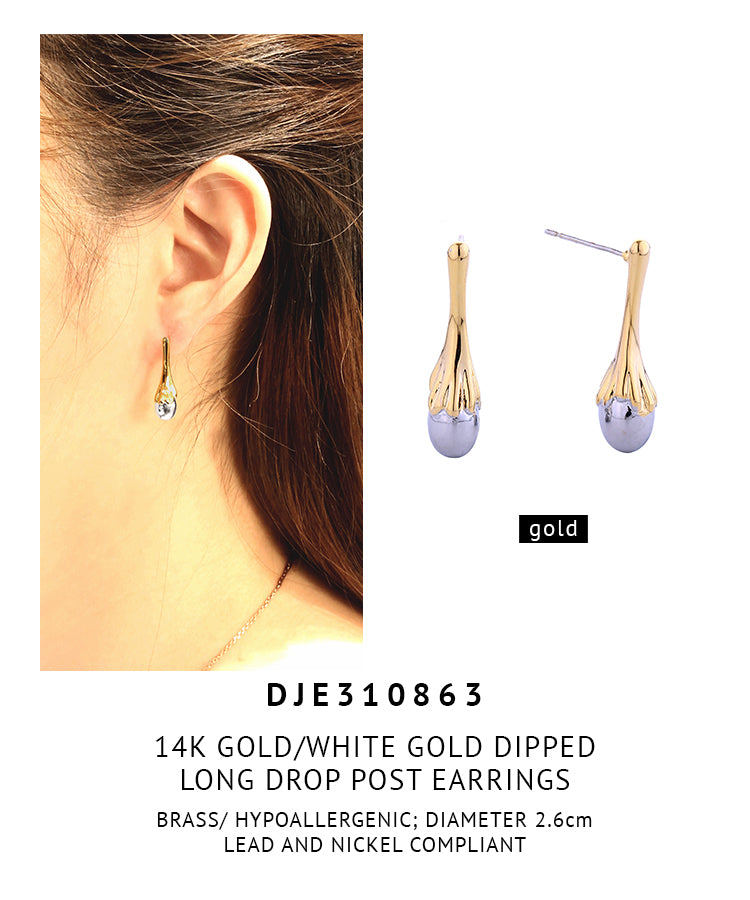 14K Gold Dipped Long Drop Post Earrings