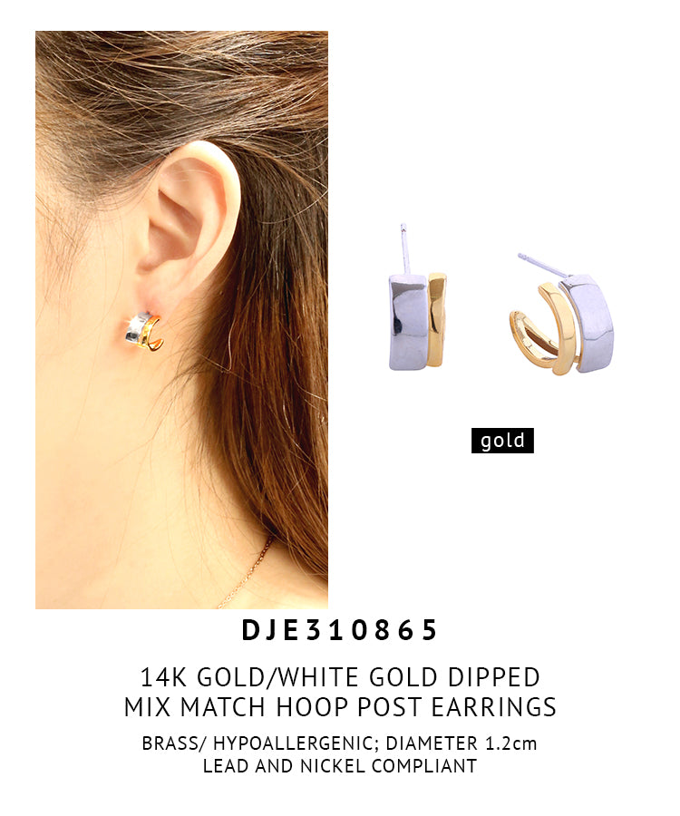 14K Gold Dipped Mix Match Hoop Post Earrings
