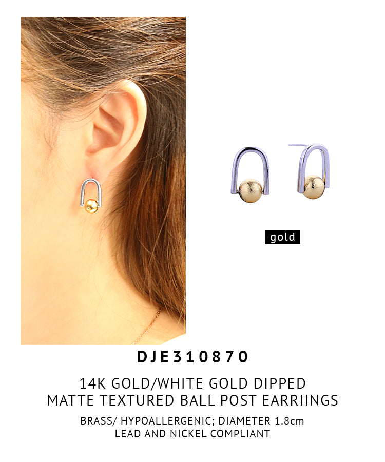 14K Gold Dipped Matte Textured Ball Post Earrings
