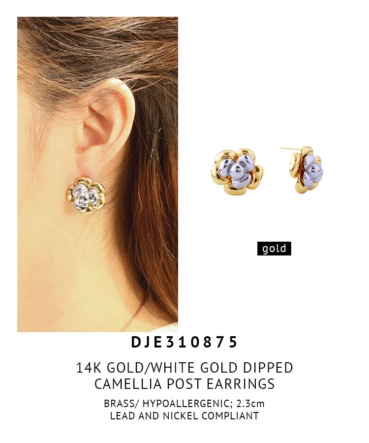 14K Gold Dipped Camellia Post Earrings