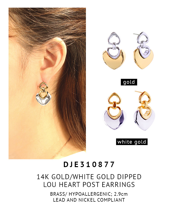 14K Gold Dipped Lou Heart Post Earrings