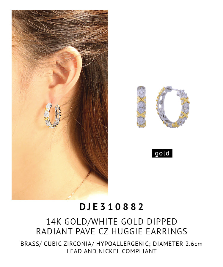 14K Gold Dipped Radiant Pave CZ Huggie Earrings