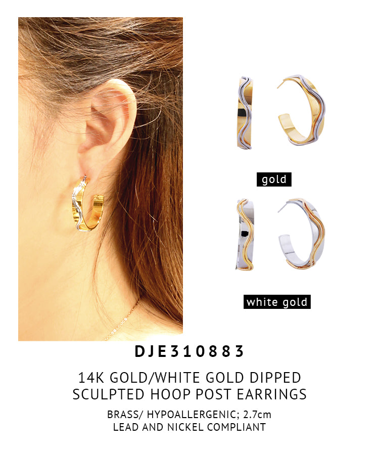 14K Gold Dipped Sculpted Hoop Post Earrings
