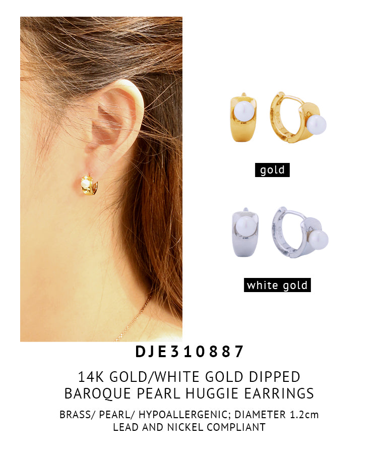 14K Gold Dipped Baroque Pearl Huggie Earrings