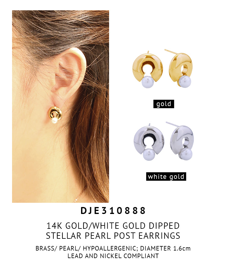 14K Gold Dipped Stellar Pearl Post Earrings