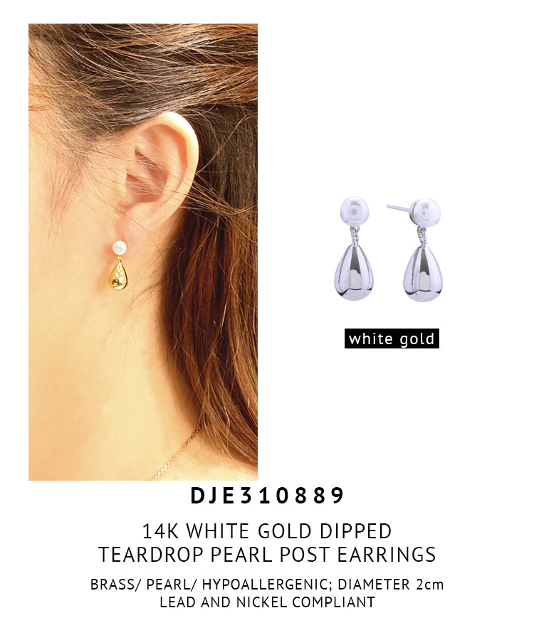14K Gold Dipped Teardrop Pearl Post Earrings
