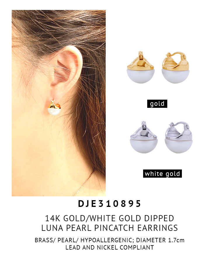 14K Gold Dipped Luna Pearl Pincatch Earrings