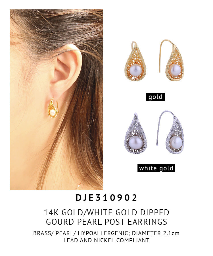 14K Gold Dipped Gourd Pearl Post Earrings