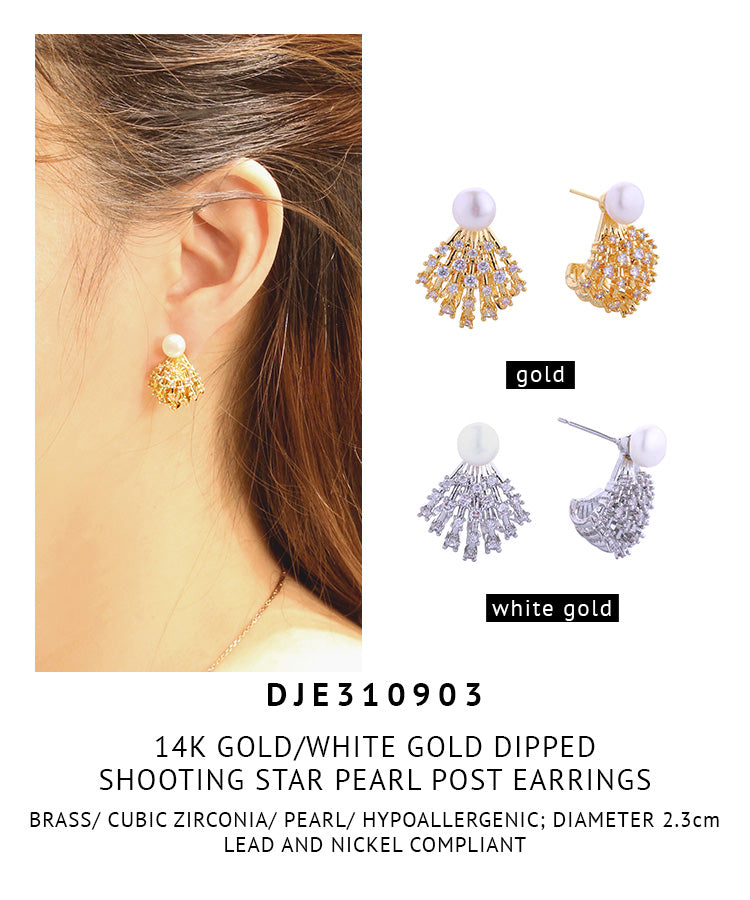 14K Gold Dipped Shooting Star Pearl Post Earrings