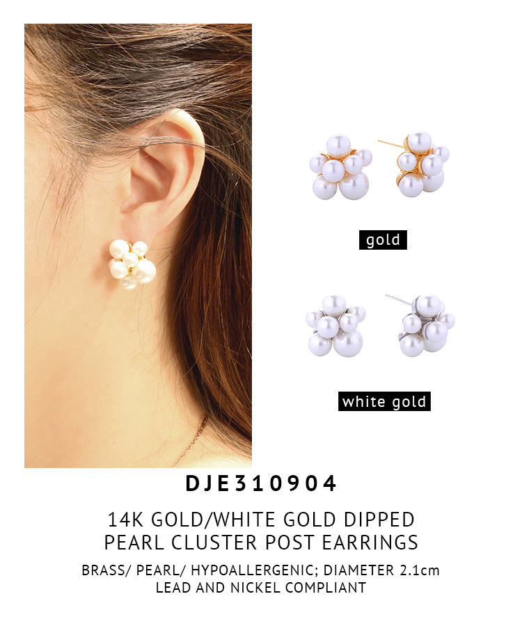 14K Gold Dipped Pearl Cluster Post Earrings