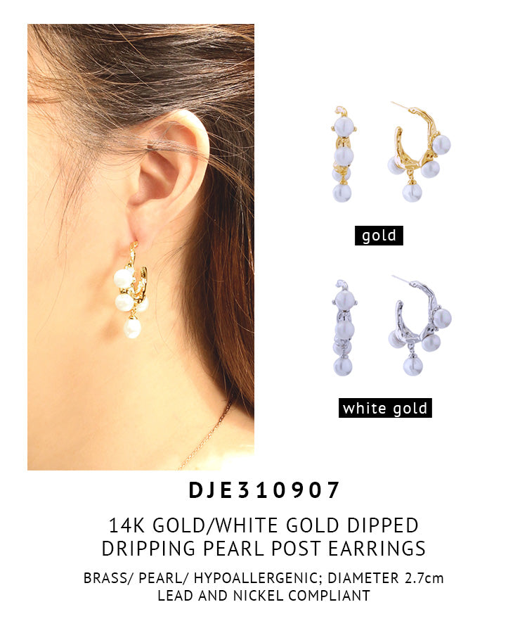14K Gold Dipped Dripping Pearl Post Earrings