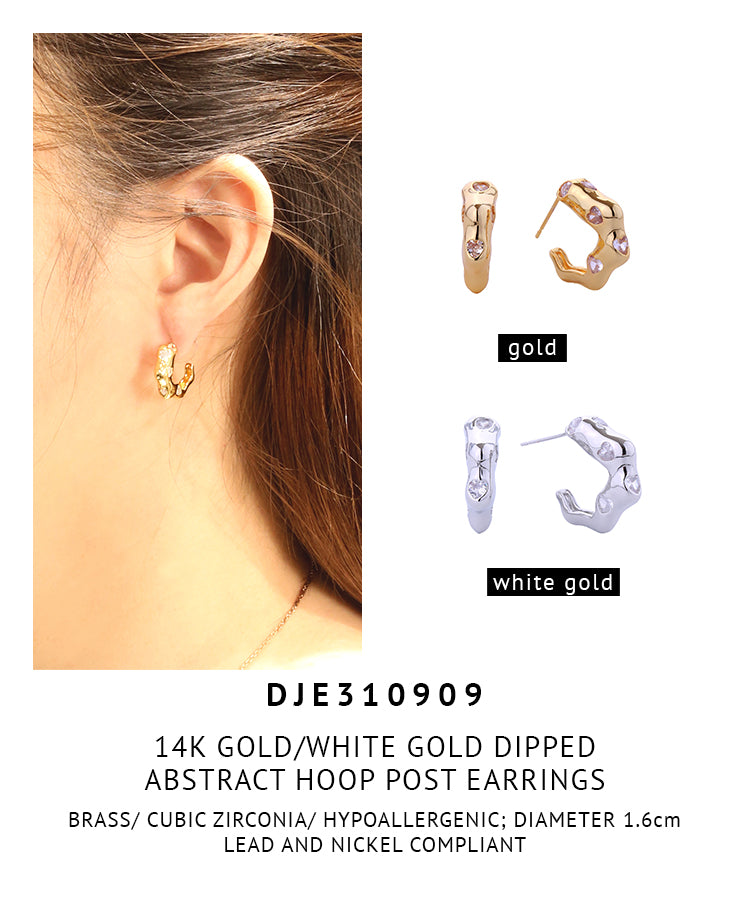 14K Gold Dipped Abstract Hoop Post Earrings