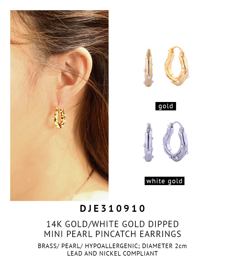 14K Gold Dipped Mini Pearl Pincatch Earrings
