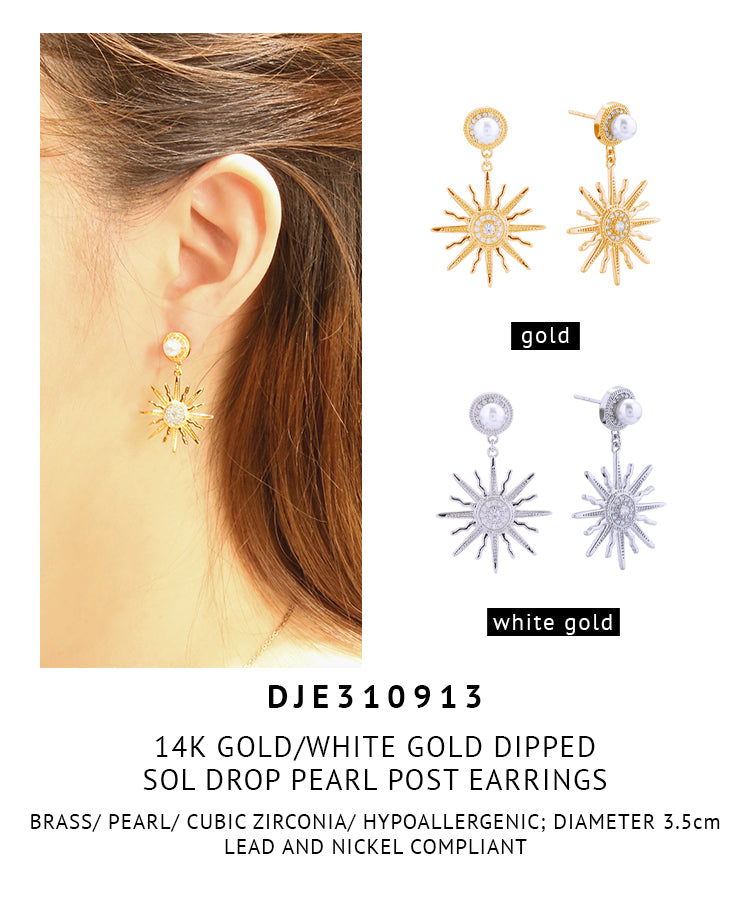 14K Gold Dipped Sol Drop Pearl Post Earrings