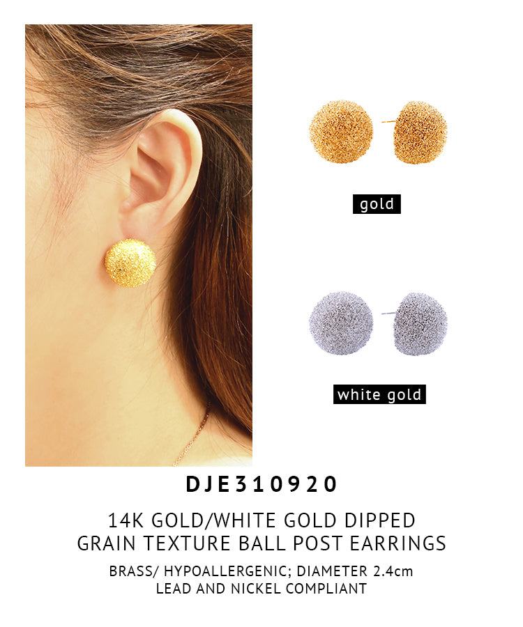 14K Gold Dipped Grain Texture Ball Post Earrings