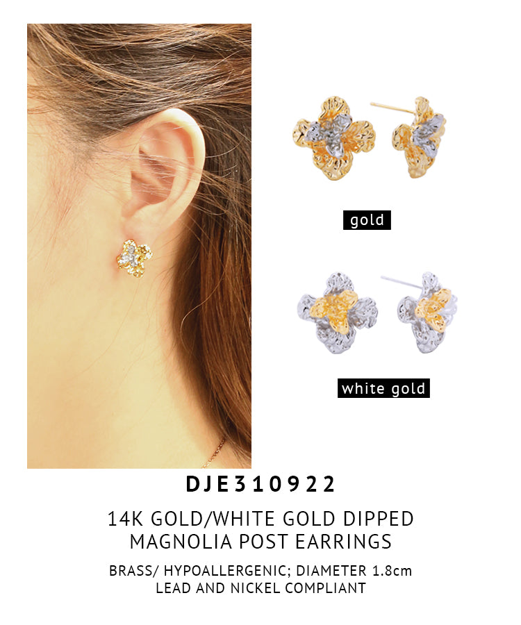 14K Gold Dipped Magnolia Post Earrings