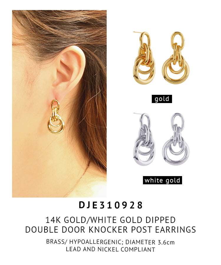 14K Gold Dipped Double Door Knocker Post Earrings
