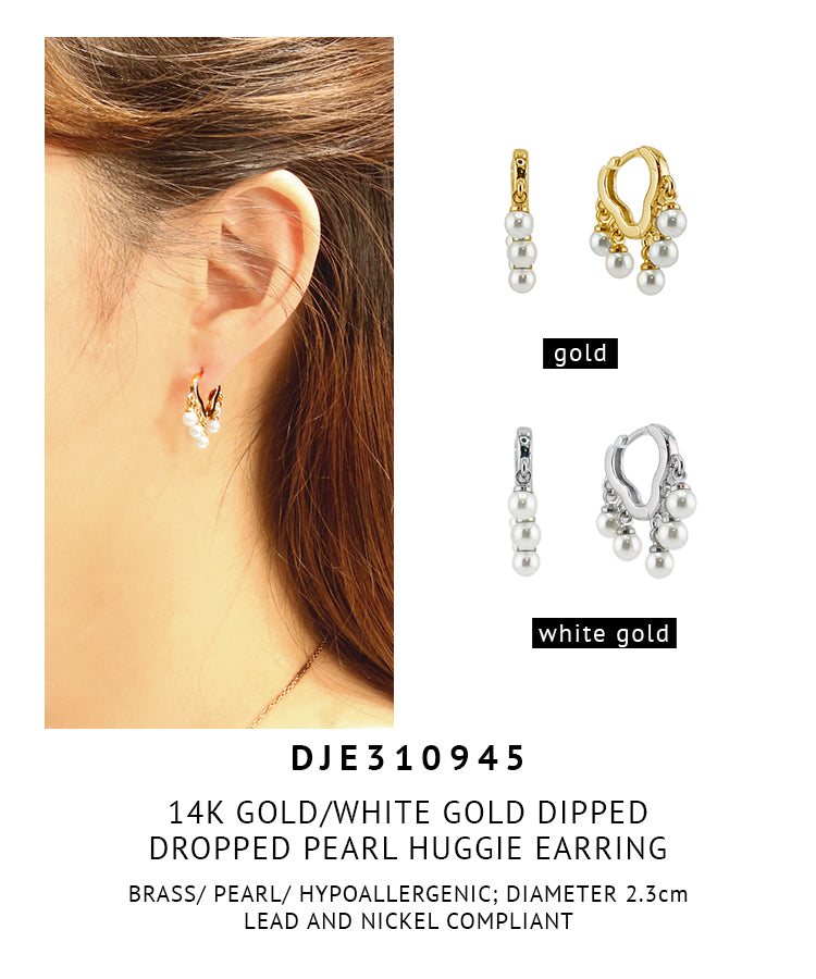 14K Gold Dipped Dropped Pearl Huggie Earrings