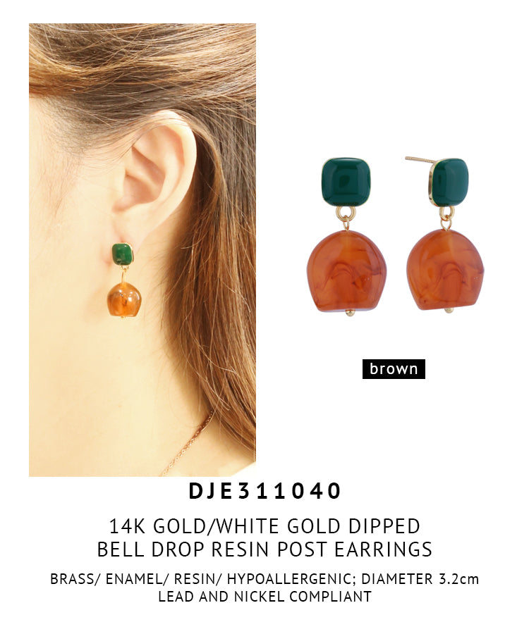 14K Gold Dipped Bell Drop Resin Post Earrings