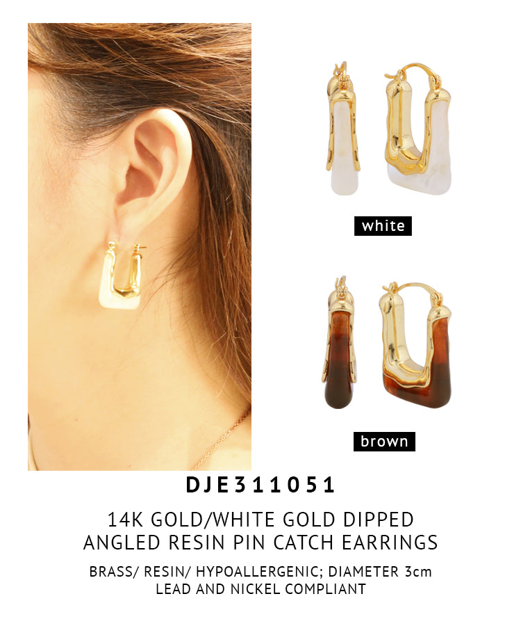 14K Gold Dipped Angled Resin Pin catch Earrings