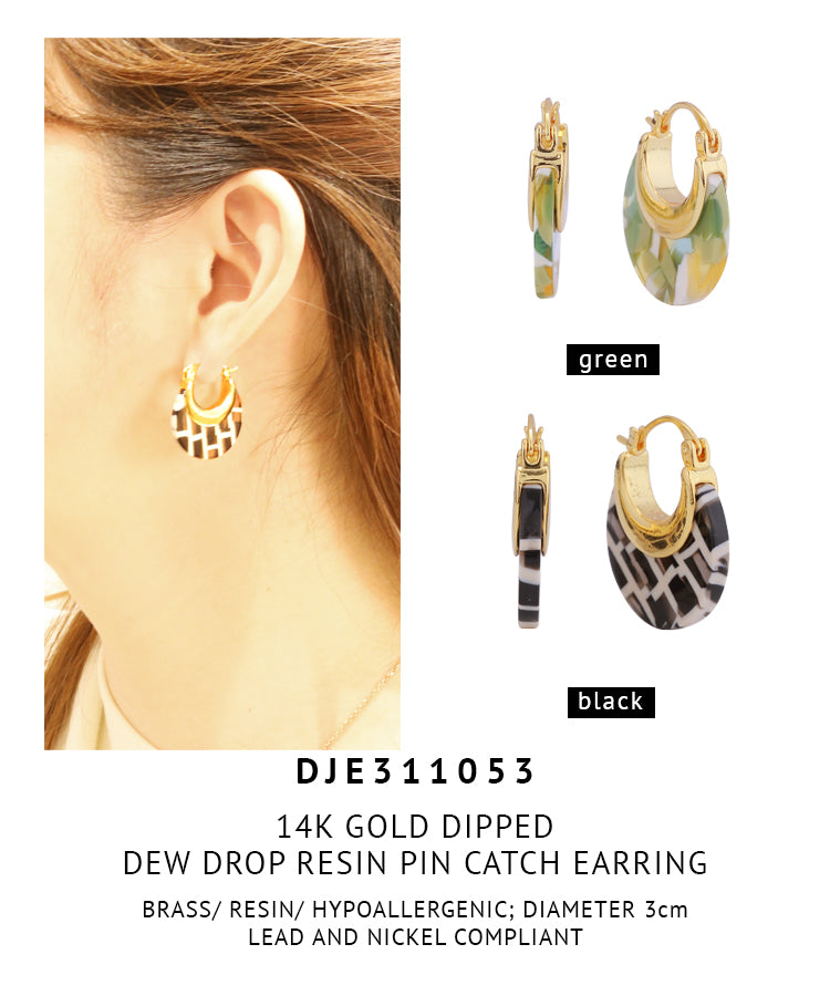 14K Gold Dipped Dew Drop Resin Pin catch Earrings