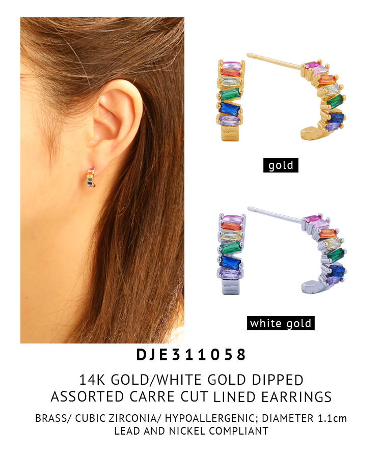 14K Gold Dipped Assorted Carre Cut Lined Earrings