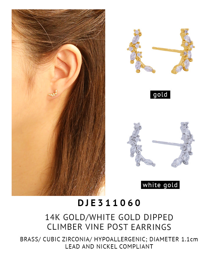 14K Gold Dipped Climber Vine Post Earrings
