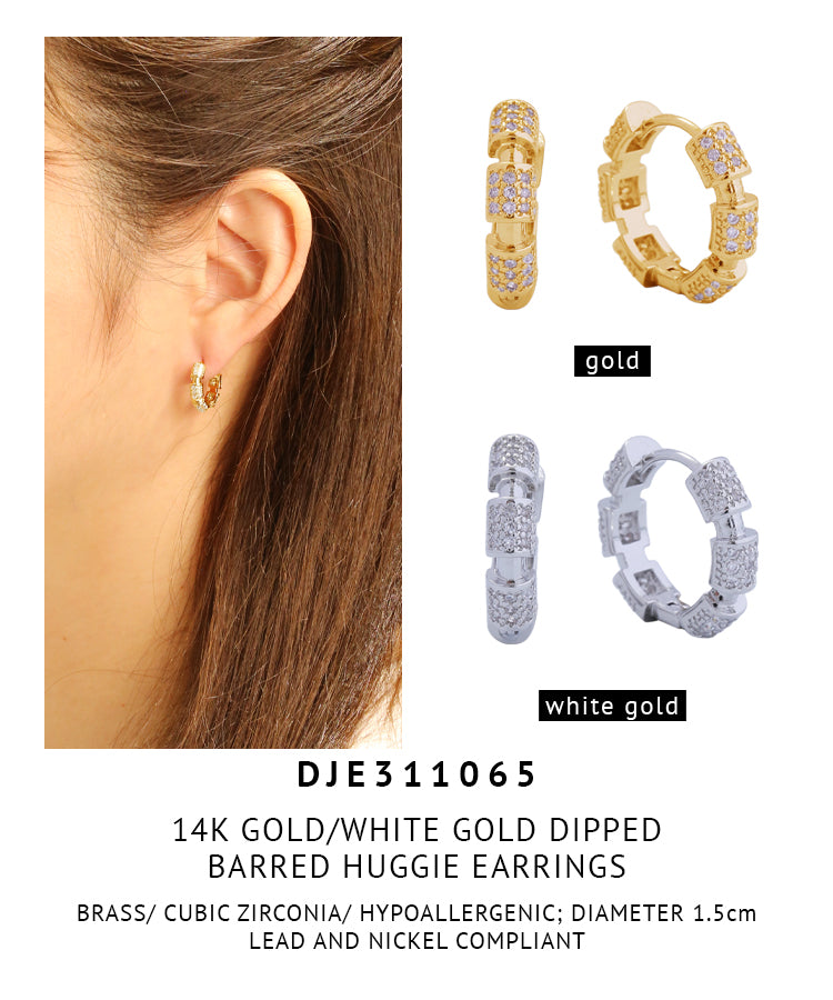 14K Gold Dipped Barred Huggie Earrings