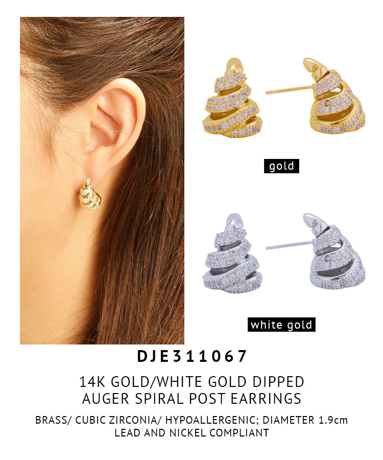 14K Gold Dipped Auger Spiral Post Earrings