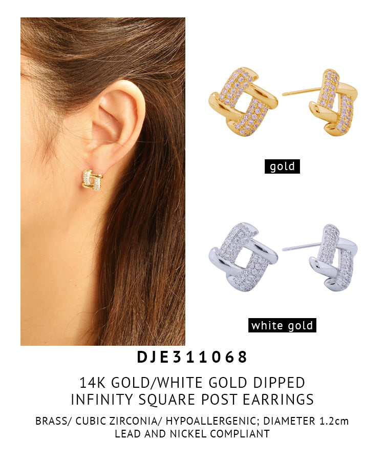14K Gold Dipped Infinity Square Post Earrings