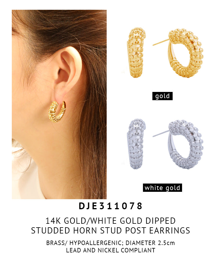 14K Gold Dipped Studded Horn Post Earrings