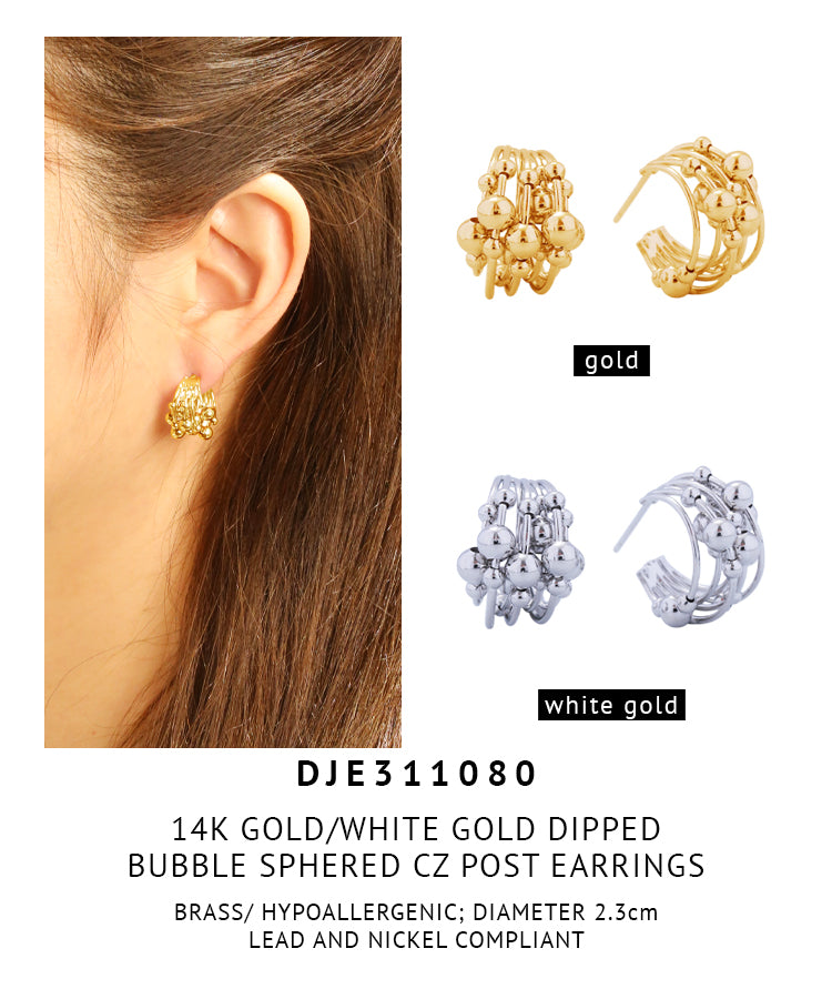 14K Gold Dipped Bubble Sphered Post Earrings