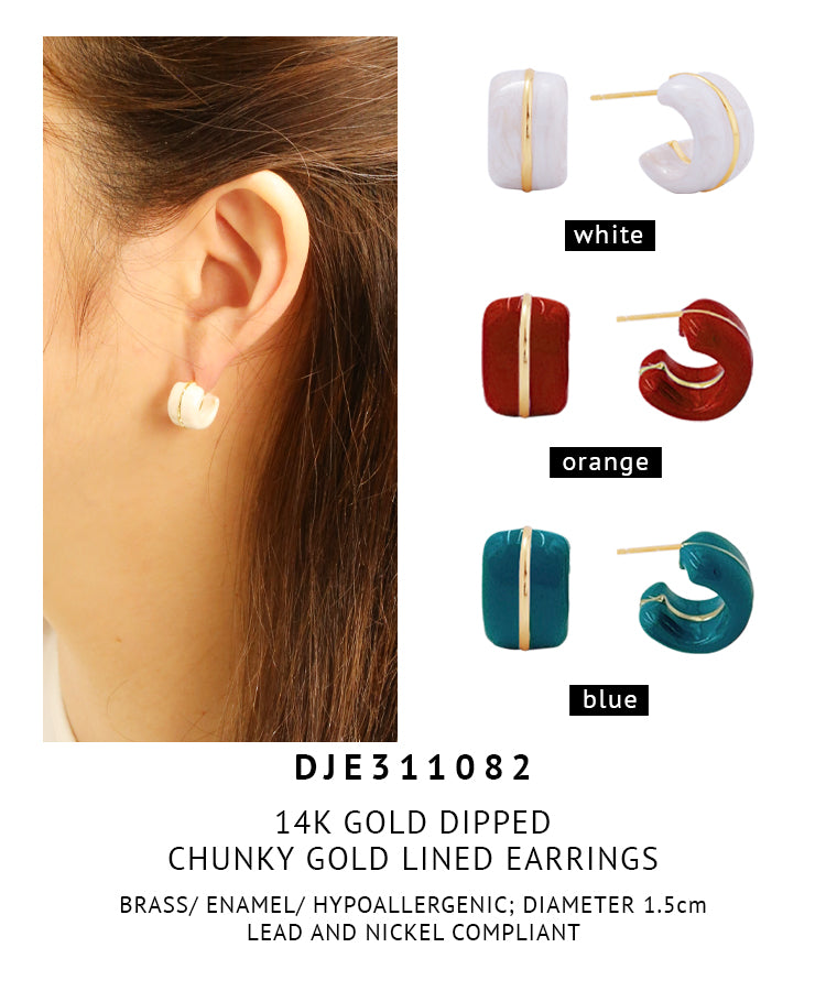 14K Gold Dipped Chunky Gold Lined Earrings