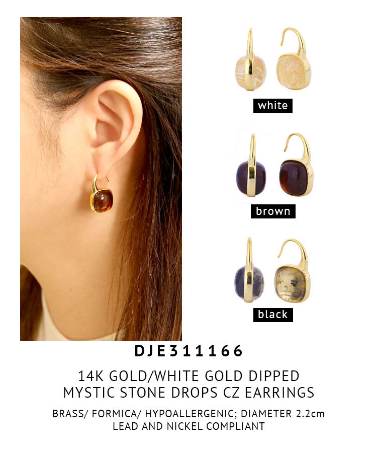 14K Gold Dipped Mystic Stone Drops CZ Earrings
